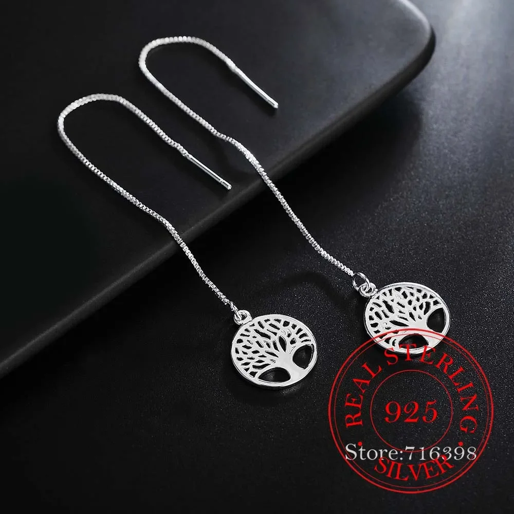 925 Sterling Silver Earring Korean Long Tassel Vintage Tree Of Life Dangle Earrings For Women 2024 Engagement Wedding Jewelry