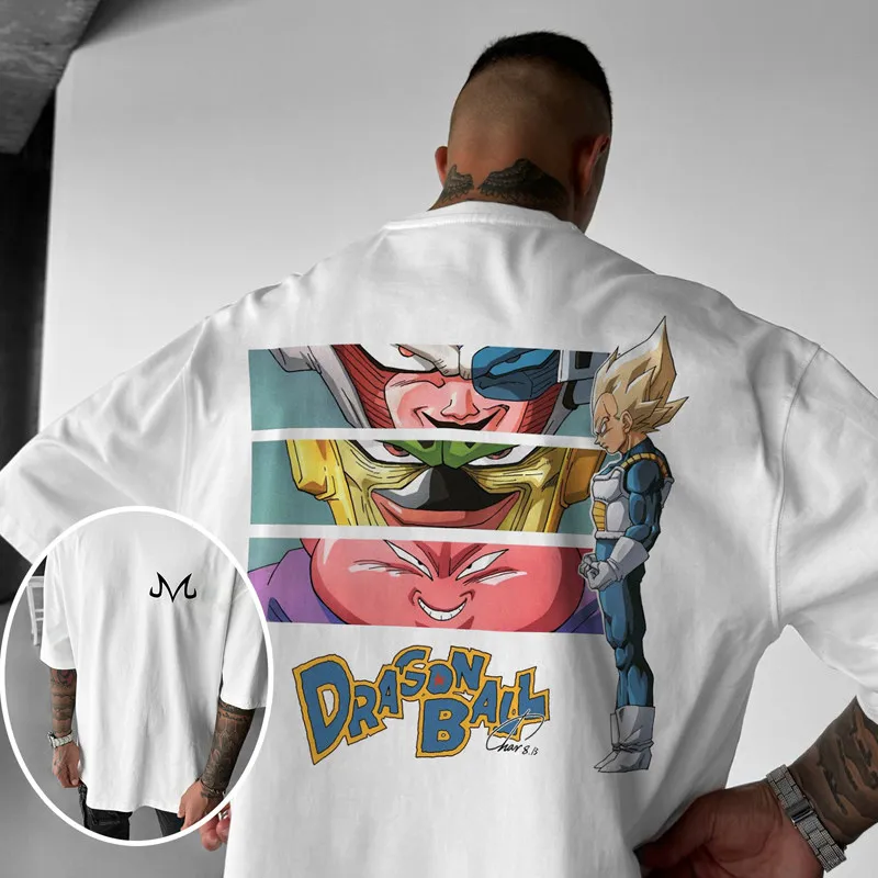 Japanese Anime Dragon Ball Printed Digital Loose-fitting Extra-large Heavyweight Pure Cotton Short-sleeved T-shirt for Men