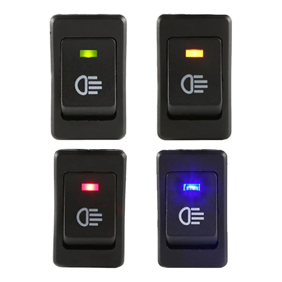 8pcs Car Blue Red Green Yellow LED Fog Light Toggle Rocker Switch 4Pin 12V 35A ON OFF Bright Rear Front