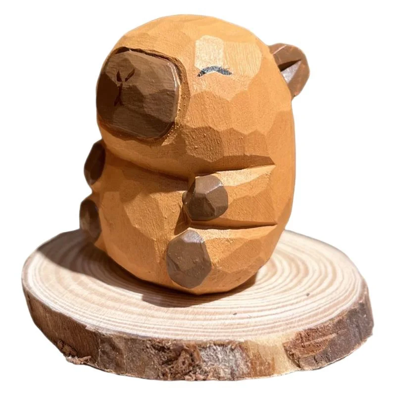 Capibala Cute Animal Small Model Statue Solid Capybara Wood Carving Home Room Office Car Decoration Accessories