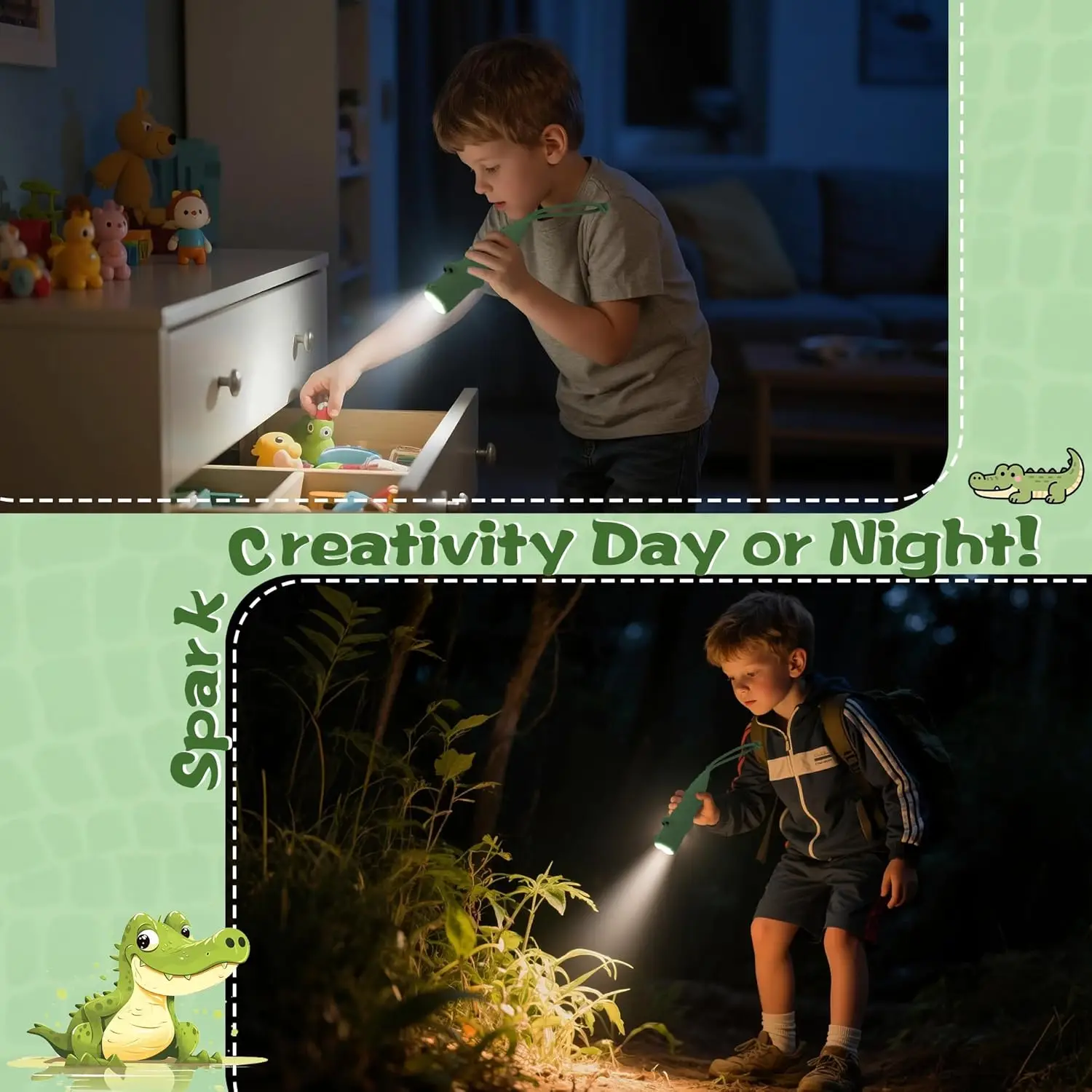 Kids Silicone Flashlight, Dimmable Rechargeable Night Light with Animal Design for Toddlers, Portable Torch for Home, Camping &