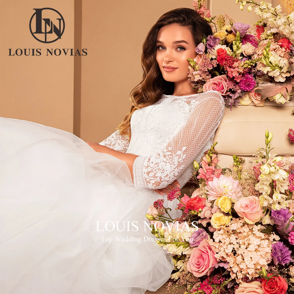 LOUIS NOVIAS BOHO Wedding Dresses For Women Sexy SCOOP Illusion Bride A-Line Court Train Embroidery Bridal Gown Vestido De Novia