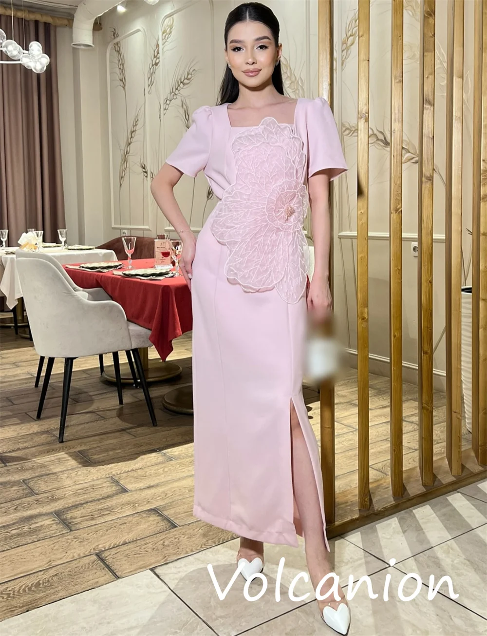 Customized Pastrol Unisex Jersey Flower A-line Square Neck Midi Dresses Bespoke Occasion Chinese Style