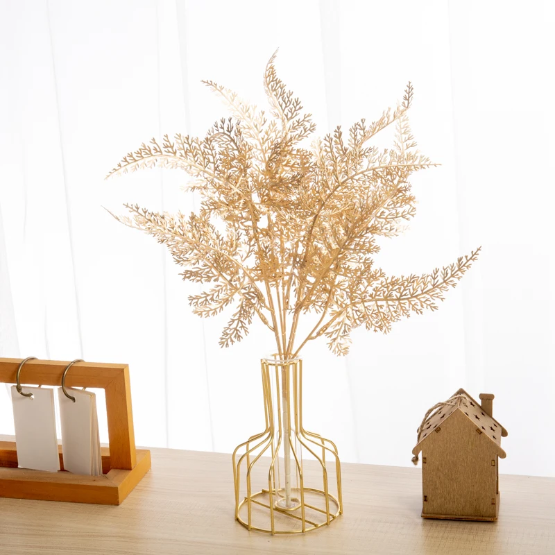 Artificial Gold Palm Fan Leafs Eucalyptus Branch For Christmas Wedding Home Room Flower Arrangement DIY Decoration Plants Crafts