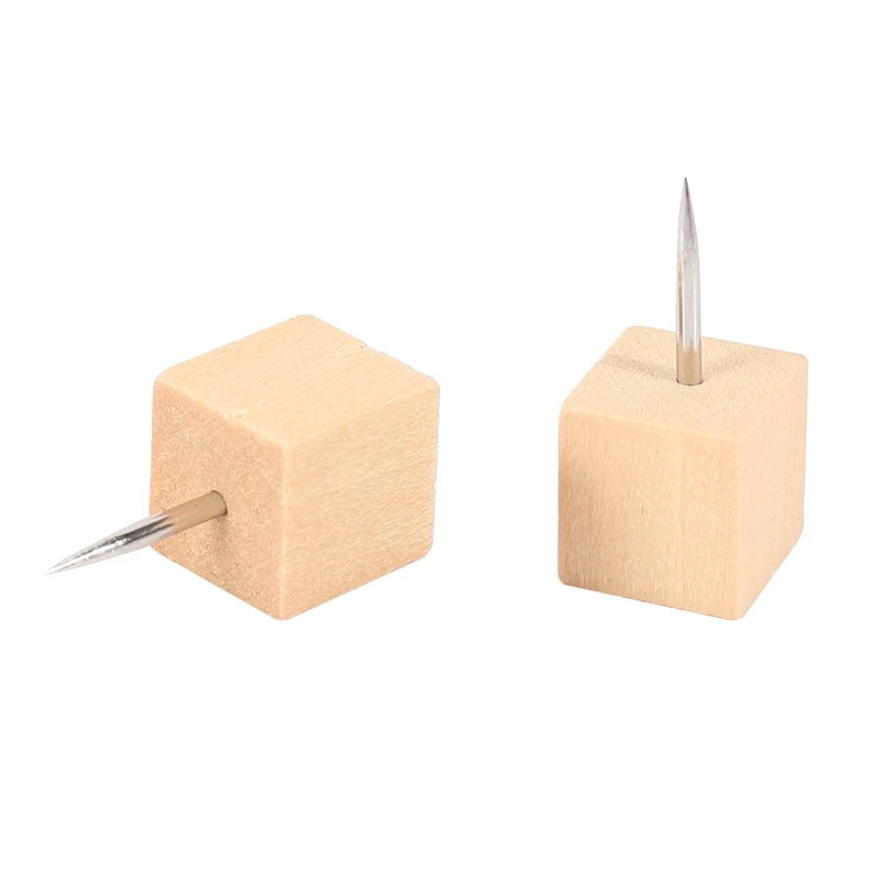 60Pcs Square Wood Decorative Push Pins, Wood Head And Steel Needle Point Thumb Tacks For Photos, Maps And Cork Boards