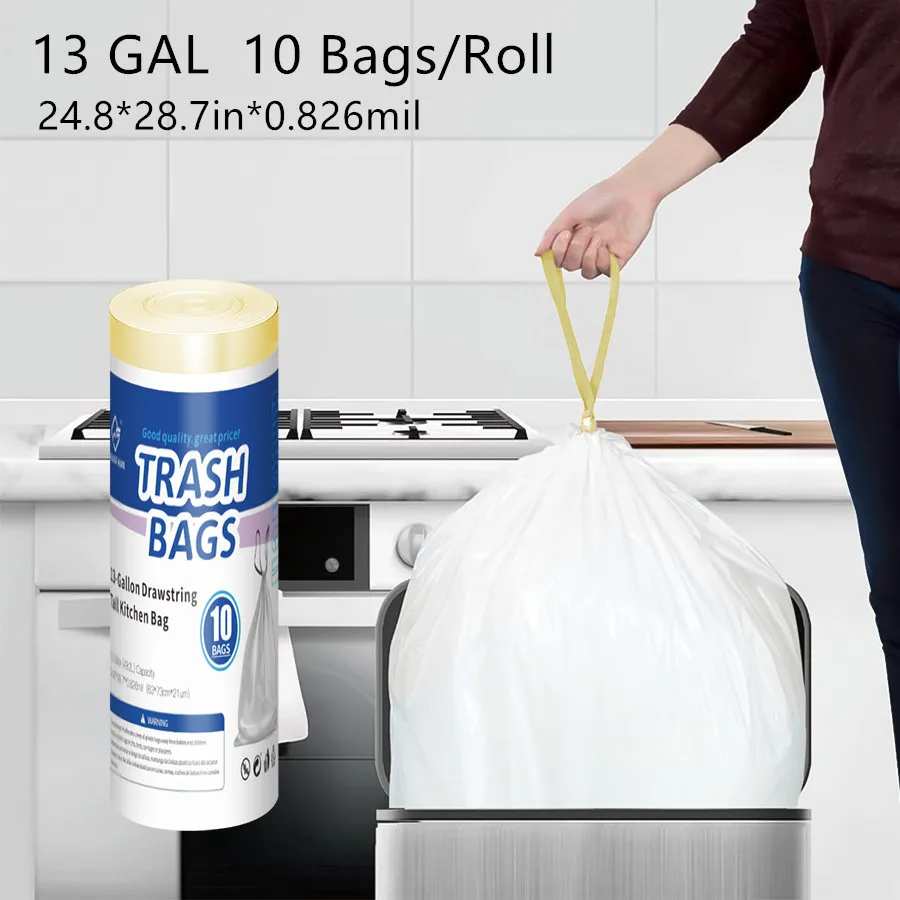 13 Gallon Trash Bag - Extra Large Garbage Bag - Home Kitchen Trash Can Liner - 10 Count