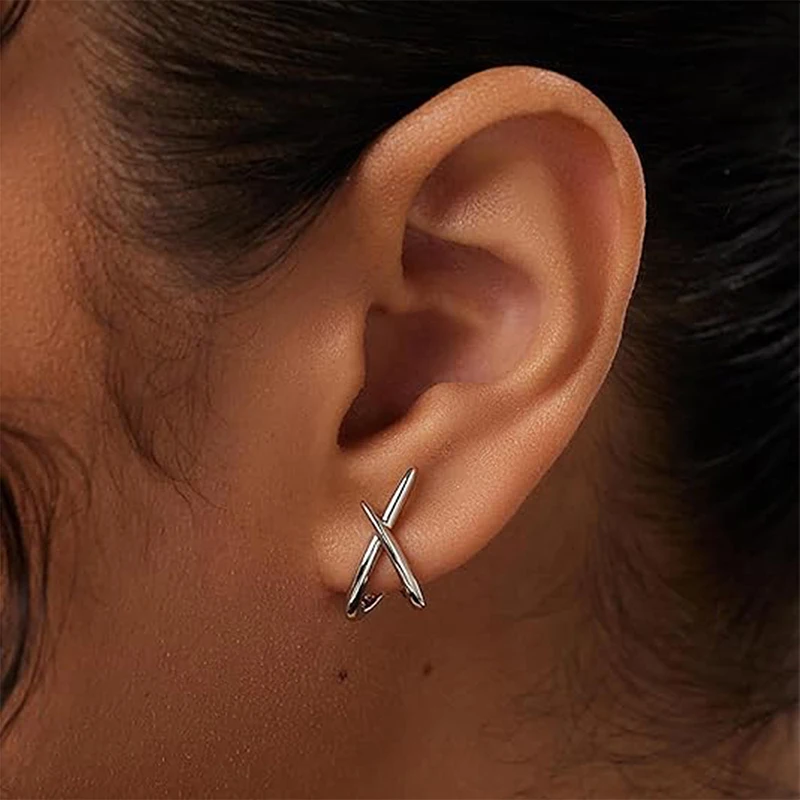 

FTCY Silver Color Cross Stud Earrings for Women Trendy Simple Minimalist Lady Earrings Party Jewelry Gifts
