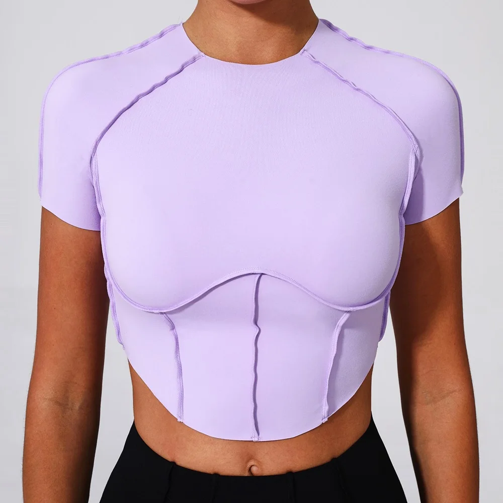 Sexy Yoga Shirts Women Short Sleeves Sports Tank Crop Tops Tight Slim Quick Dry Running T Shirt Workout Fitness Sportswear