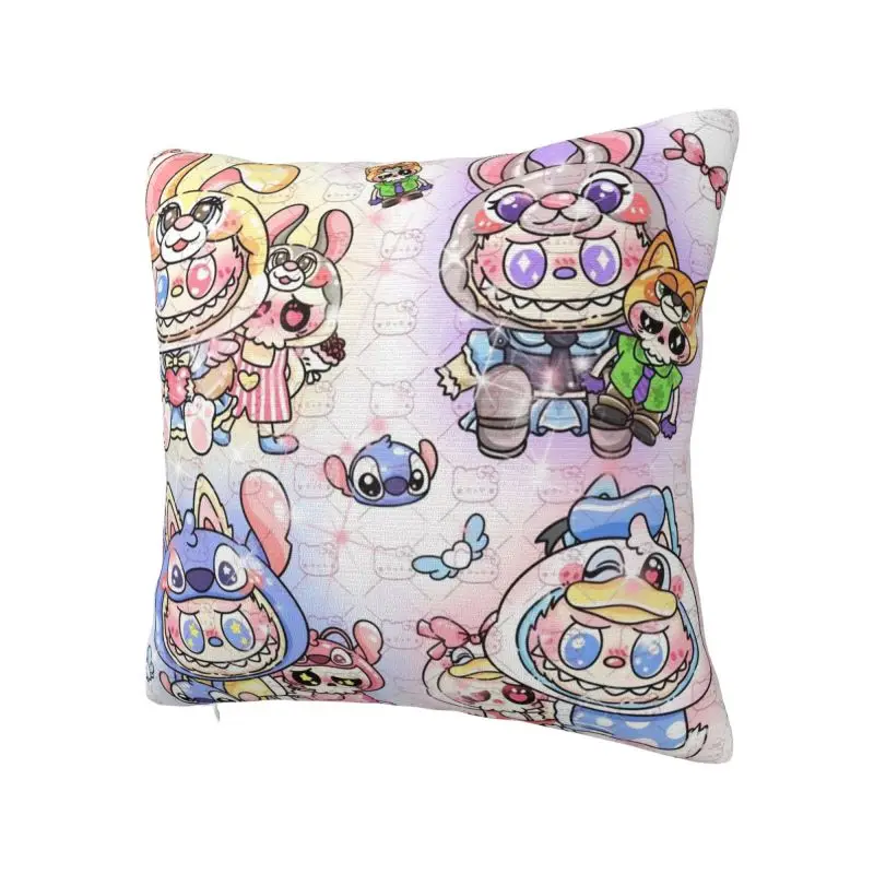 Custom Anime Labubues Square Pillow Cover Decoration 3D Double Side Printed Cushion Cover for Living Room