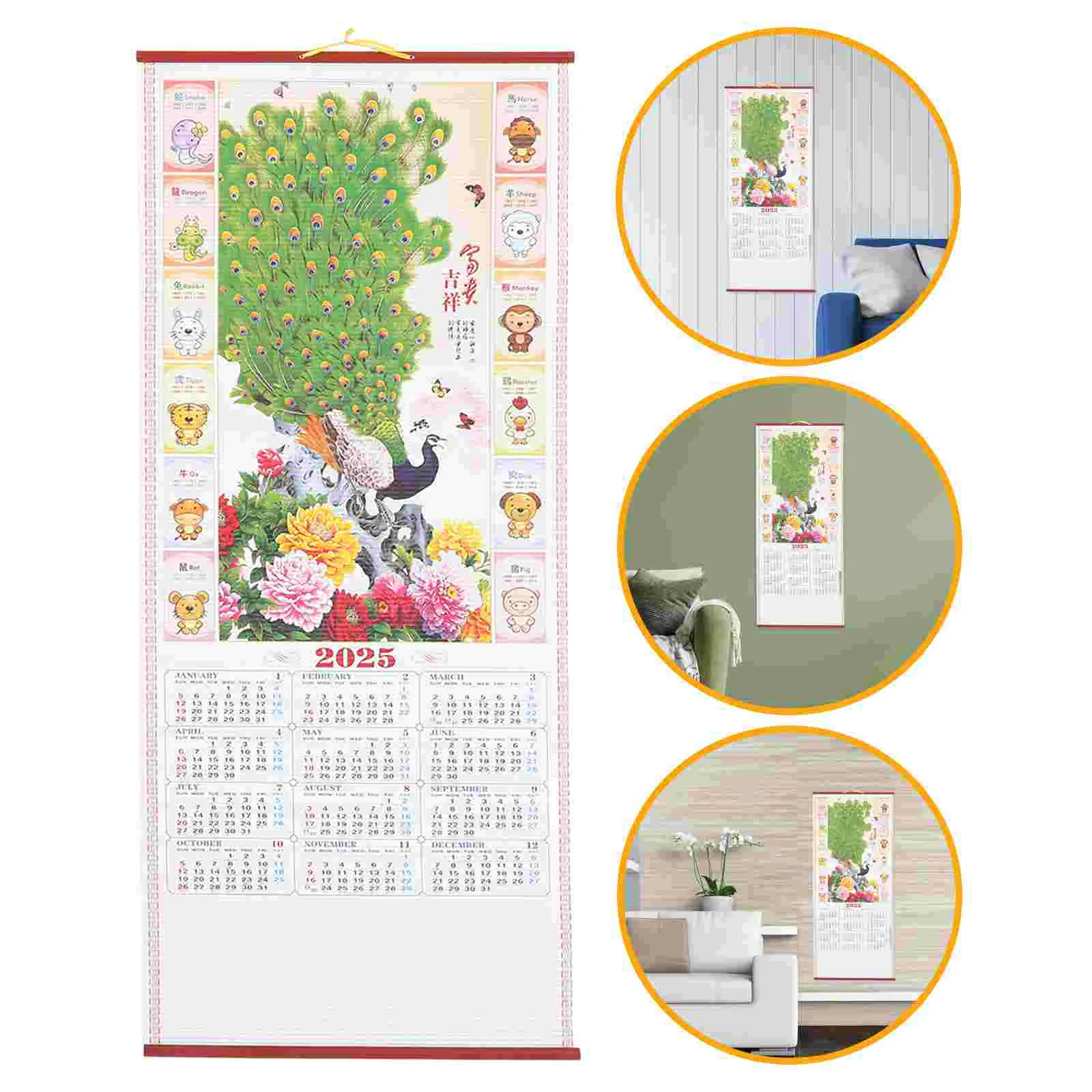 

2025 Year Imitation Rattan Hanging Scroll Calendar Wall Monthly Delicate Office Supplies Accessories Chinese Zodiac