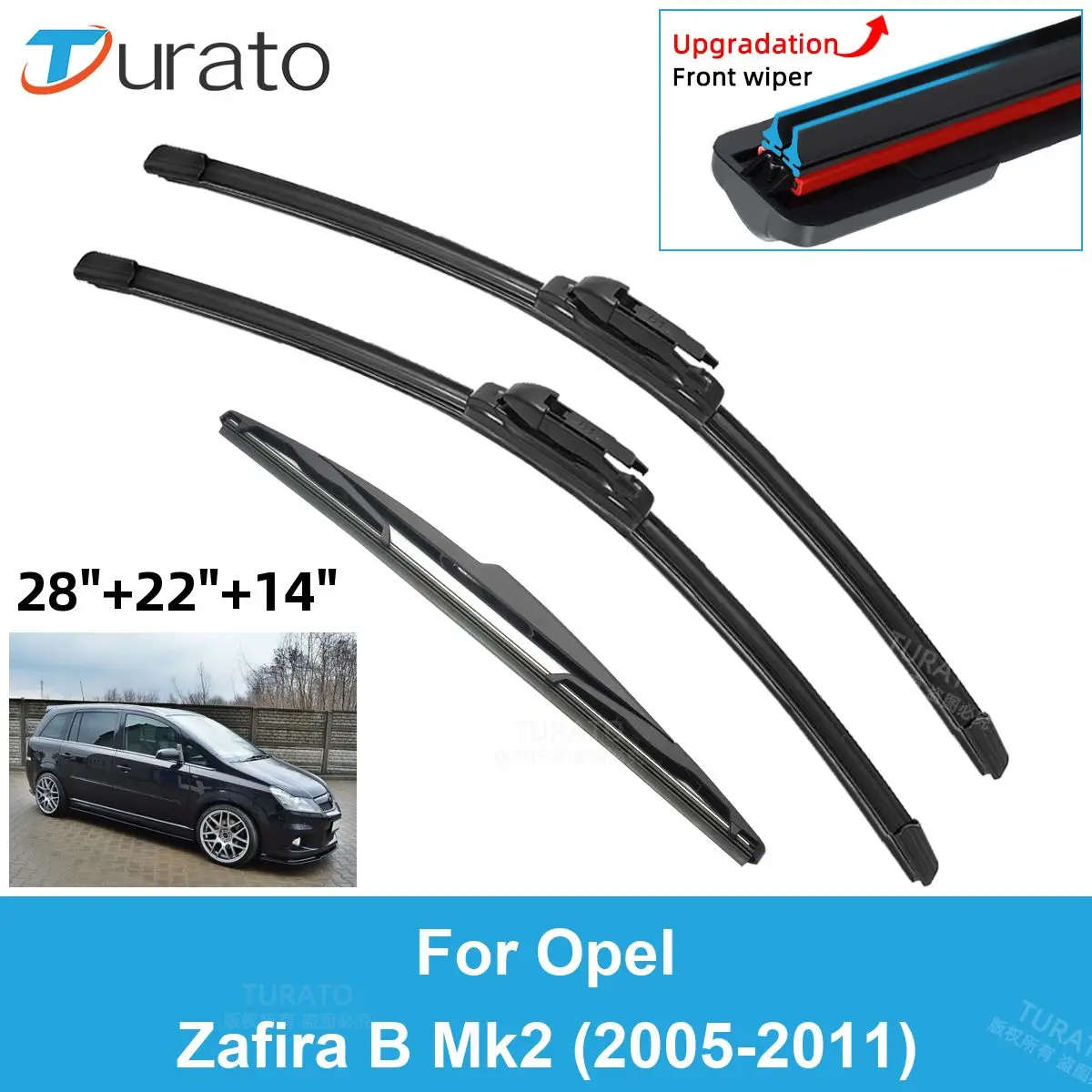 

3PCS Car Wiper Blades for 2005-2011 Opel Zafira B Mk2 Rear Windshield Wipers Double Rubber Car Accessories 2008 2009 2010 2011