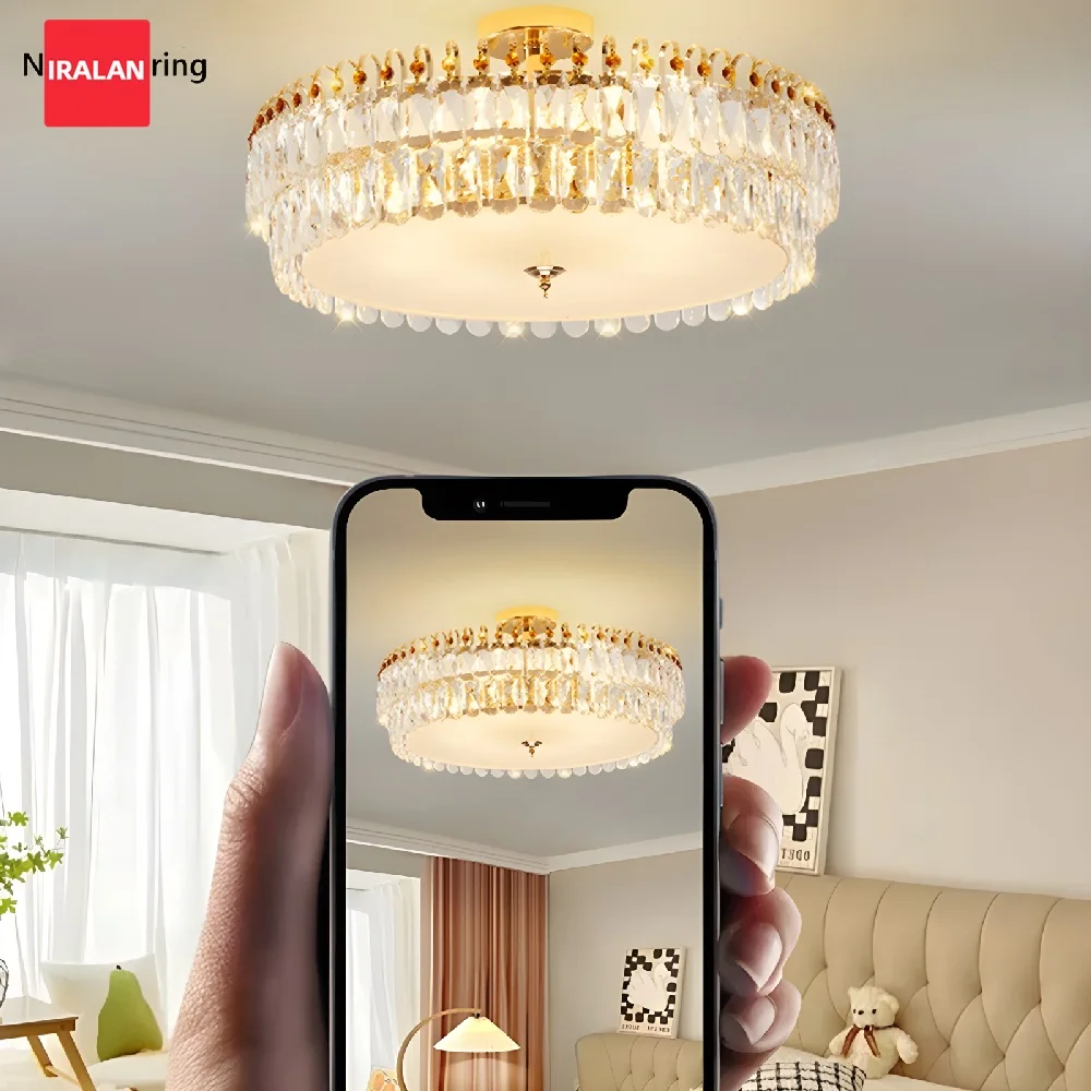 

Modern Golden Round Crystal Chandelier Dining Table Living Room Luxury Crystal Ceiling Pendant Light Home LED Lighting Fixtures