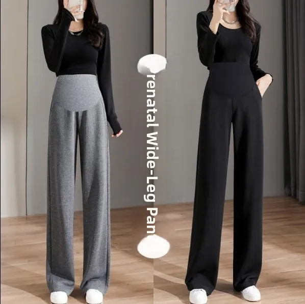 

8088 Materni Pants Casual Faion Belted Cotton Thiened Long Trousers for Pregnant Women Spring Autumn New Arrivals