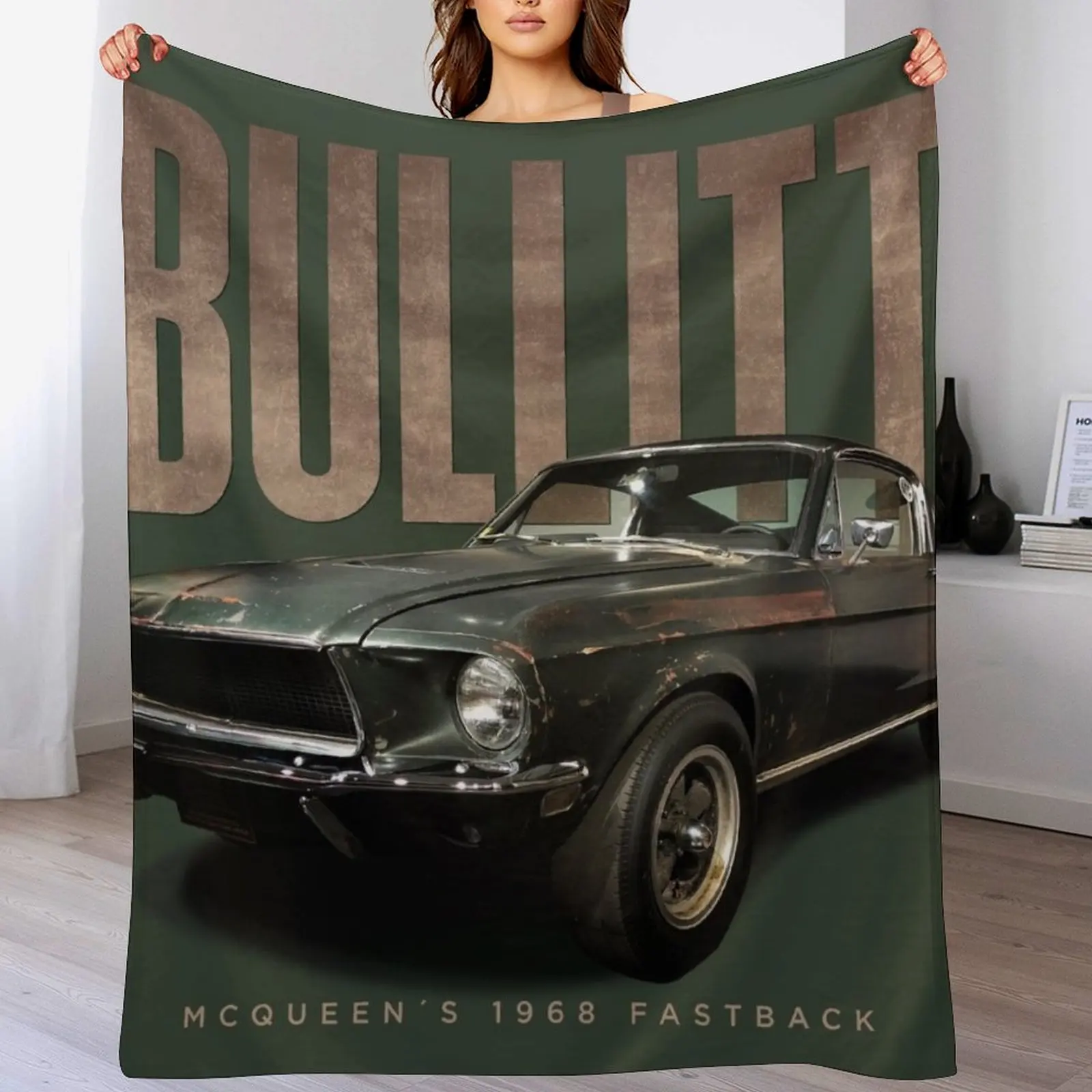 McQueena?2s 1968 Ford Mustang Fastback from BULLITT - Green Throw Blanket Beautifuls Blankets For Baby Nap Blankets