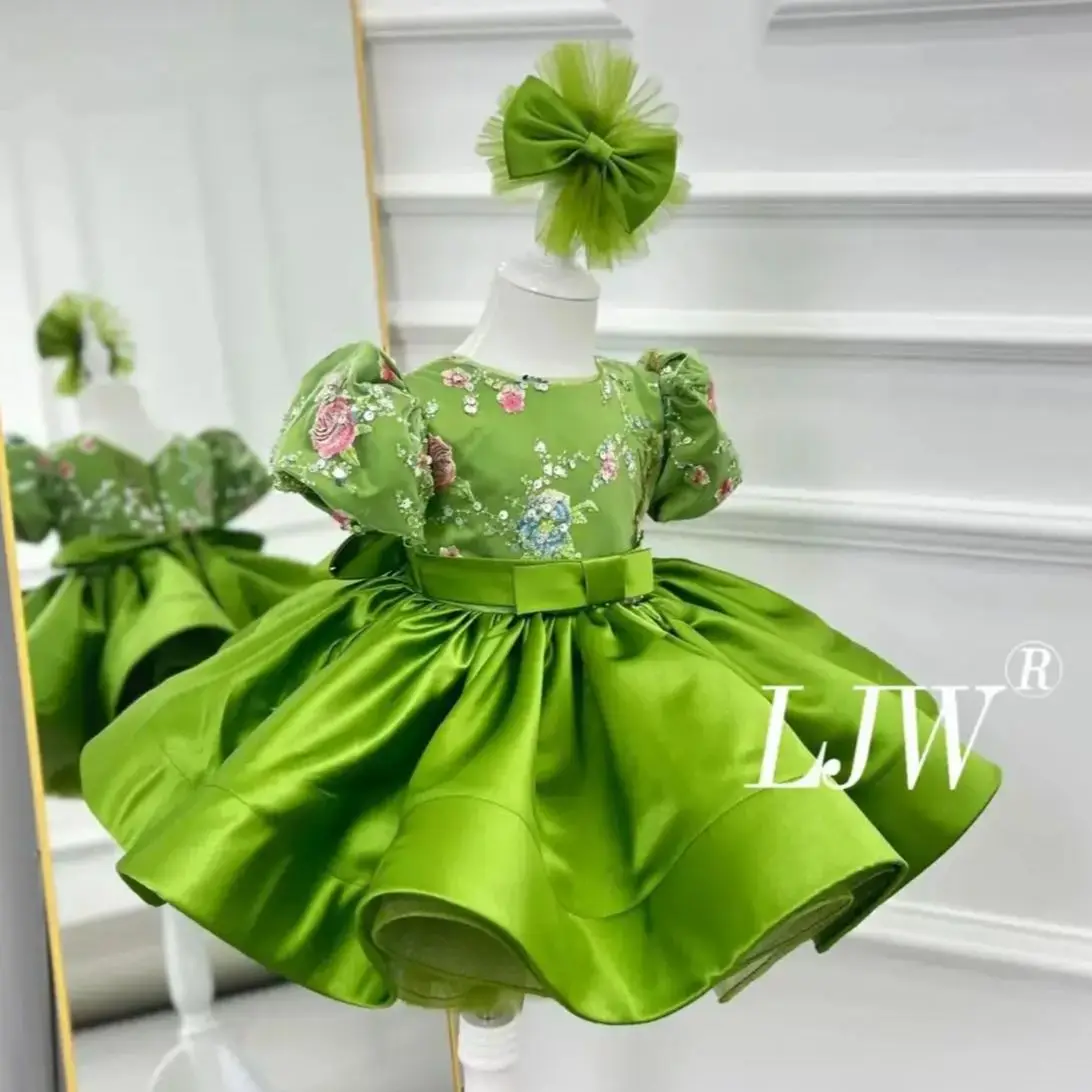 

Elegant green gauze embroidery baby girl's Evening Ball Gown For Wedding Baptism Ceremony 2025 Little Girls Birthday Party Dres