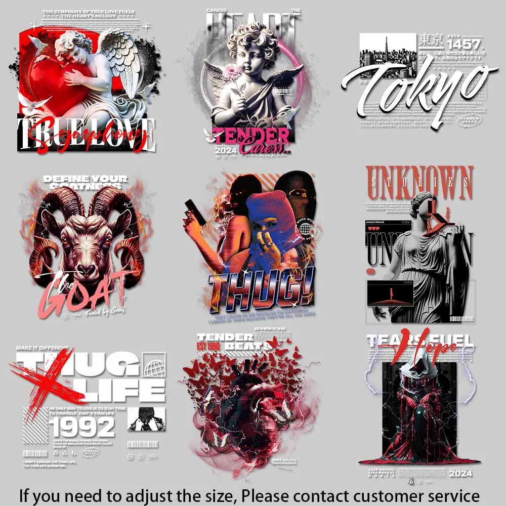 Trendy Heat Transfer Patches - Vibrant Thug Life & Greek Statue Art for DIY Apparel & Accessories Quick - drying Heat Transfer