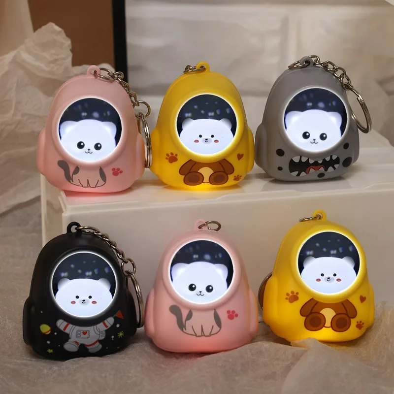 Cute Glowing Bear Keychain Nightlight Key Chain Luminous Cat Starry Sky Backpack Keyring Lovely Mobile Phone Bag Pendant Gifts