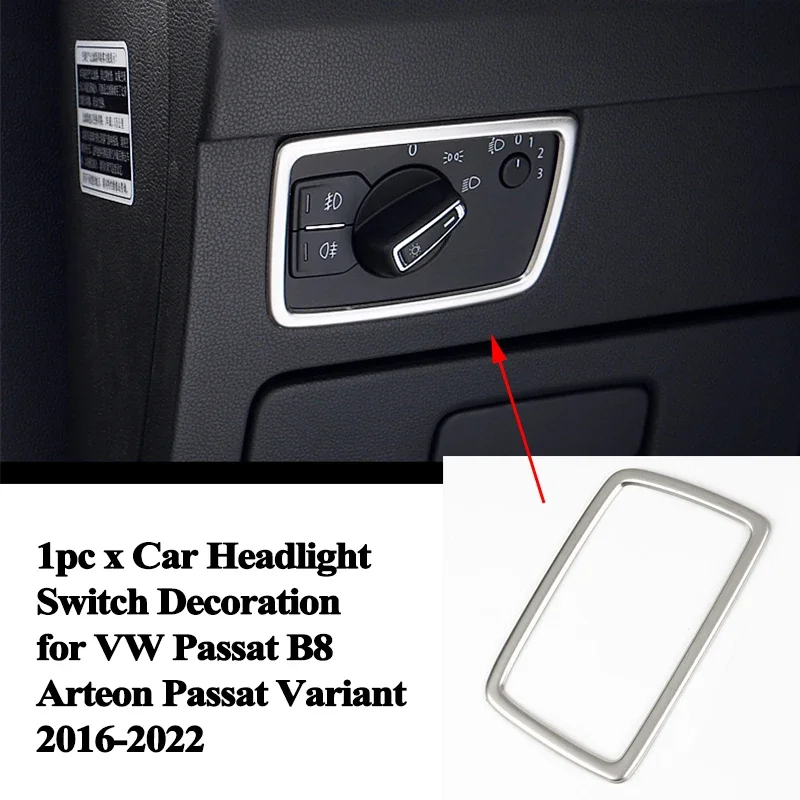 

1pc Car Headlight Switch Decoration Trim Cover Sequin Sticker Styling Accessories for VW Volkswagen Passat B8 Arteon 2016-2022