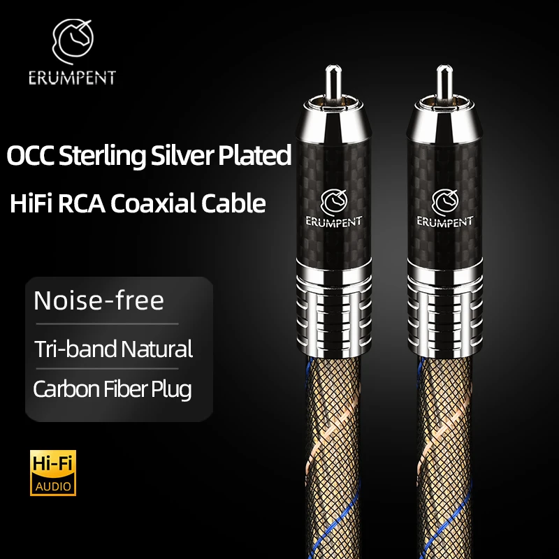 HiFi RCA Digital Coaxial Audio Cable Hi-end OCC Sterling Silver Plated 75Ω SPDIF Coaxial RCA Cable for Subwoofer CD TV