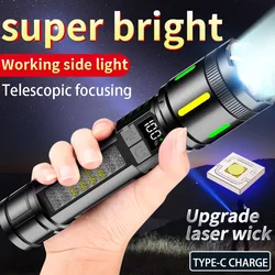 High Power LED Flashlight Telescopic Zoom Torch Type-C USB Rechargeable Flashlights Super Bright Emergency Light