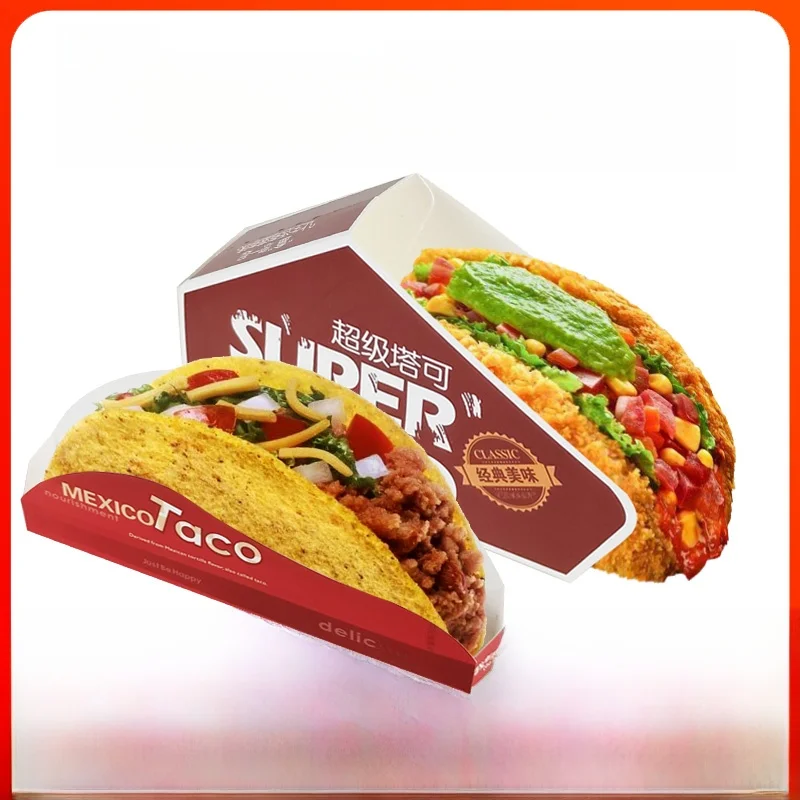 Caixa para Super Taco para Viagem, Caixa de Tortilha de Milho Crocante, Saco de Papel à Prova de Óleo para Hotel e Paia, E...