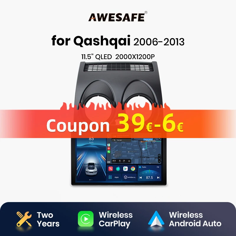 AWESAFE X7 PRO 11.5“ 2K AI Voice Wireless CarPlay Android Auto  for Nissan Qashqai J10 2006 - 2013 Car Radi Multimedia autoradi