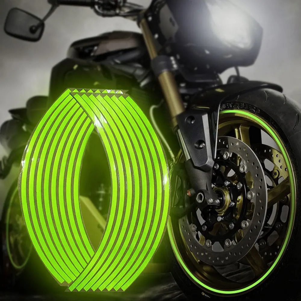 

18''Universal Motorcycle Sticker Wheel Rim Reflective Strips Decorative Stripe Car Bike Motorbike Bicycle Fluorescent Green Trim