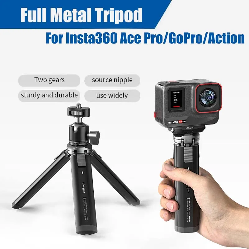 Metal Tripod for Insta360 Ace Pro/GoPro12 11 10 Outdoor Selfie Stick Anti-Slip Stand for DJI Action with 1/4