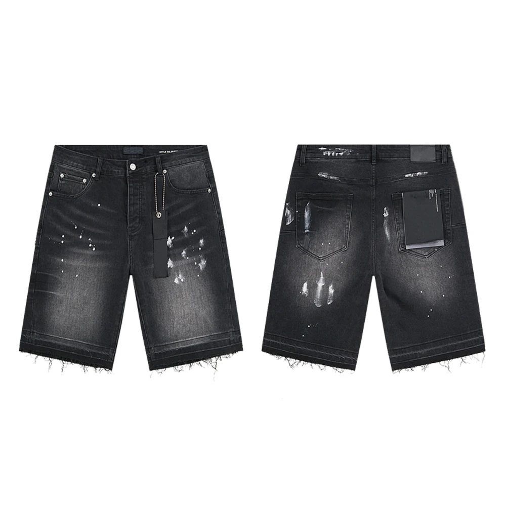 Y2k Herrenbekleidung Hip-Hop Mode Streetwear Retro Denim Shorts Zerrissene Jeans Street Style Jeans mit Strass Shorts für Männer