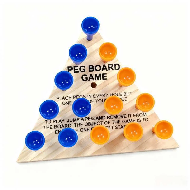 Classic Wooden Peg Board Game Triangle Tic Tac Toe Roundabout Baseball Strategy Puzzles Educational Toys Travel Trip Family Fun