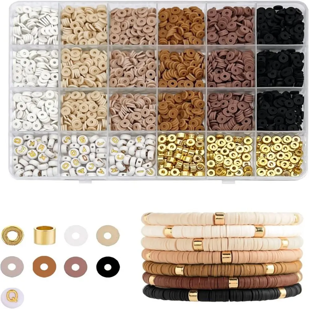 Spacer Beads Clay Beads Bracelet Making Kit Flat Polymer Coffee Clay Beads Round Pink Brown DIY Letter Loose Beads