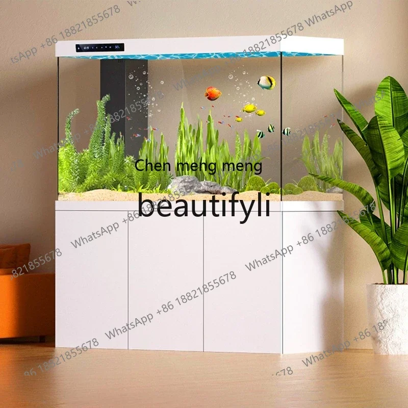 

zqxFish tank living room, new household living room, floor-to-ceiling ultra-white partition screen filter aquarium light luxury