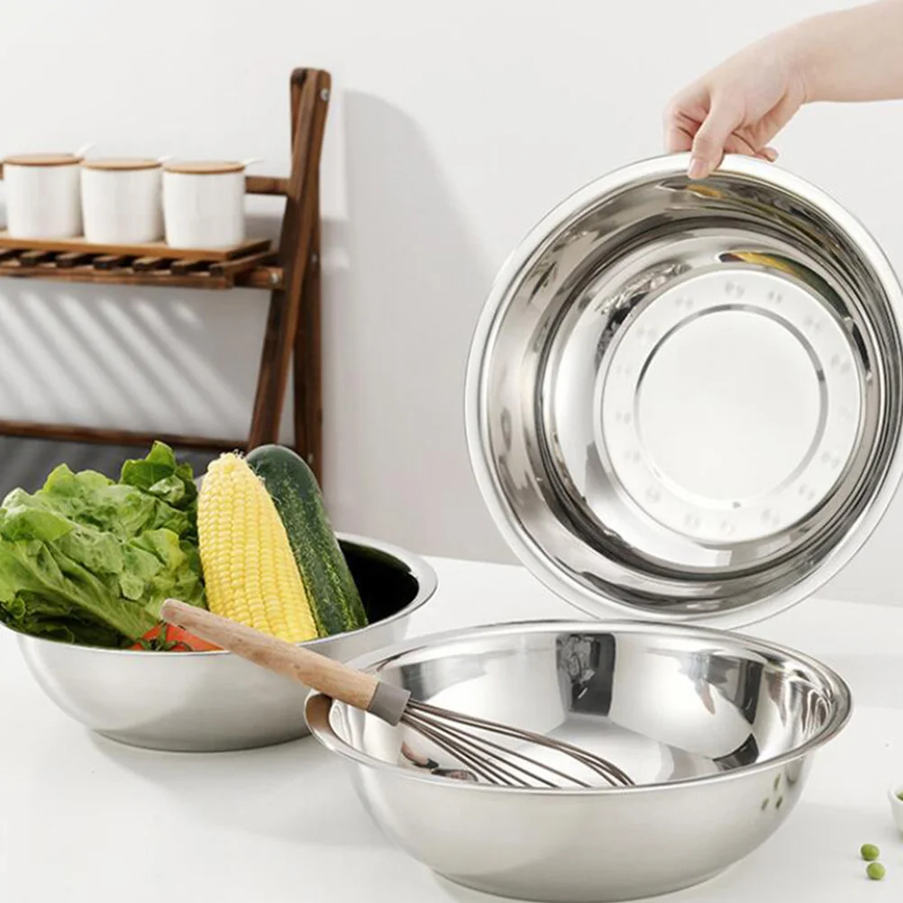 Stainless Steel Pot Mixing Bowl Basin Fruit Wash Large Household Vegetable Washing Kitchen Round