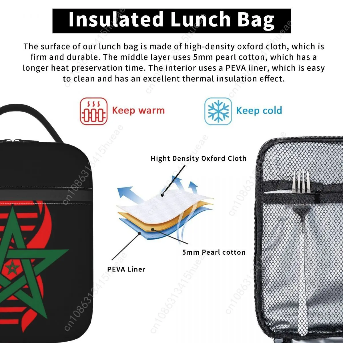 Moroccan Flag Its In My DNA Morocco Insulated Lunch Bags for Work School Leakproof Cooler Thermal Bento Box Women Children