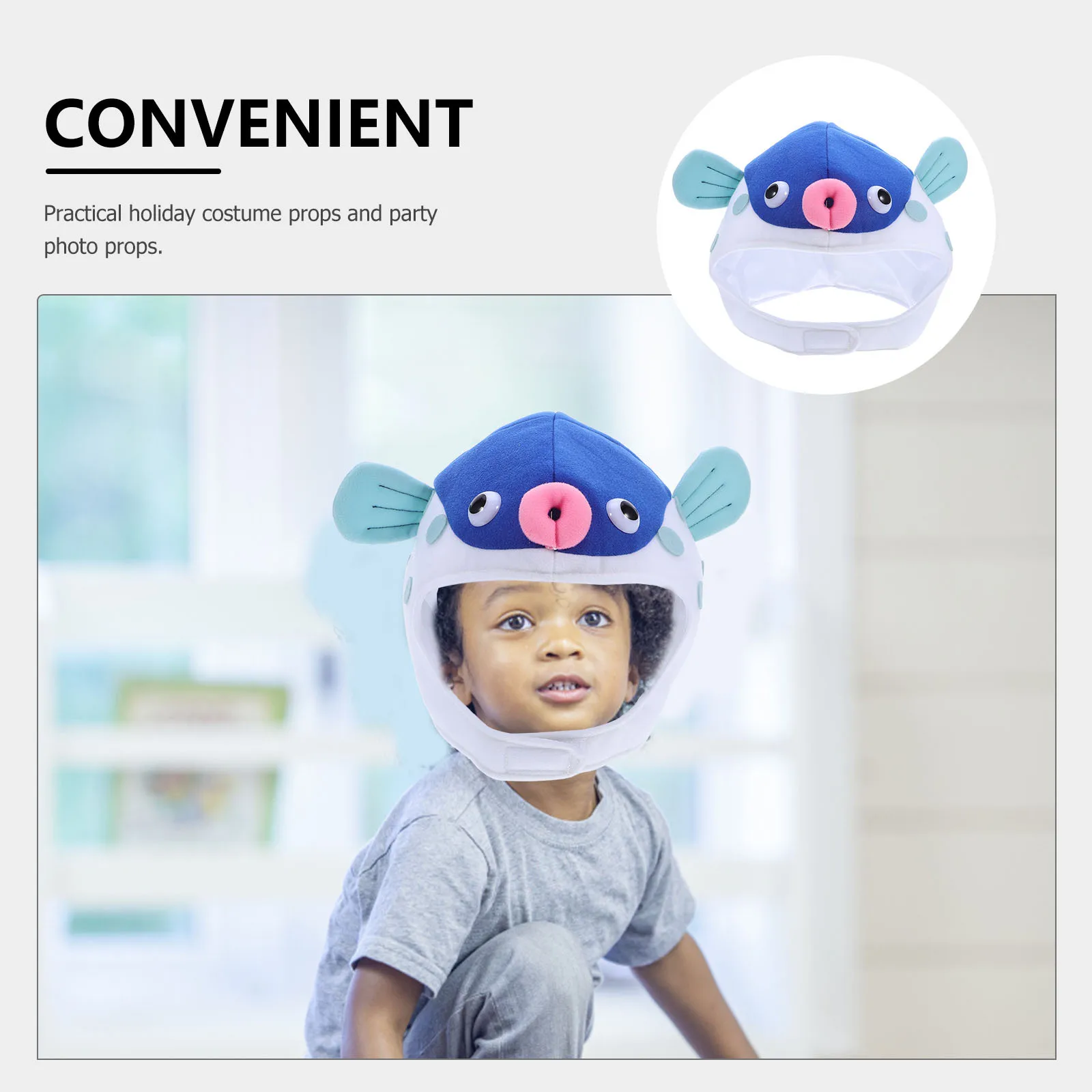 Gorro de pez globo, sombrero de dibujos animados azul ajustable, accesorios para fotos de fiesta de Cosplay para niños y adultos, accesorio de Halloween, diversión para Festival