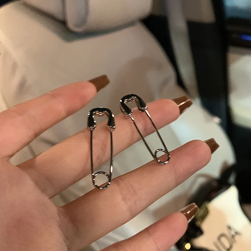 1Pair Simple Pin Shape Stud Earrings For Women Girls Punk Hip Hop Creative Paper Clip Personality Earrings Trend Jewelry Gifts