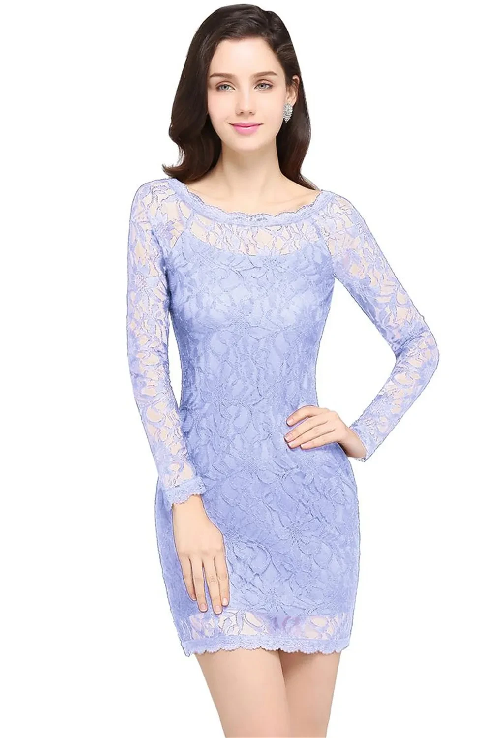 Sexy Lace Short Prom Dresses Women O Neck Long Sleeves Mini Wedding Party Evening Gown For Bride Cocktail Vestido De Fiesta