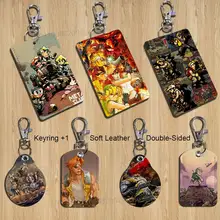 game Pixel Metal Slug Rectangle ID Card Case Keychain Access Card Bag Key Tag Ring Leather Card Holder Key Ring Access
