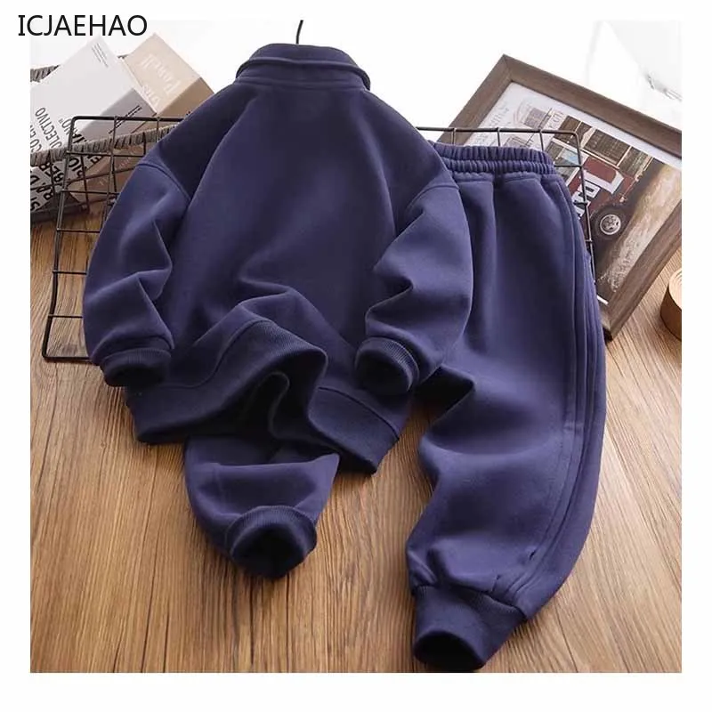 ICJAEHAO New Kids Loose Fashion Casual 2 Piece Children Sweater Sports Sets Boys Warm Stand-Up Collar Letter Suit Spring Autumn