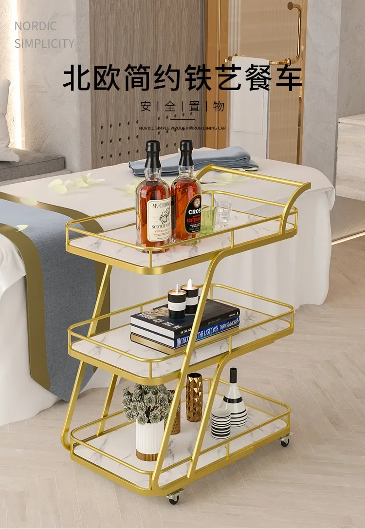 Nordic Hotel Wine Tea Water Cart Trolley Commercial Restaurant Mobile Food Delivery  Silent Family Trolley