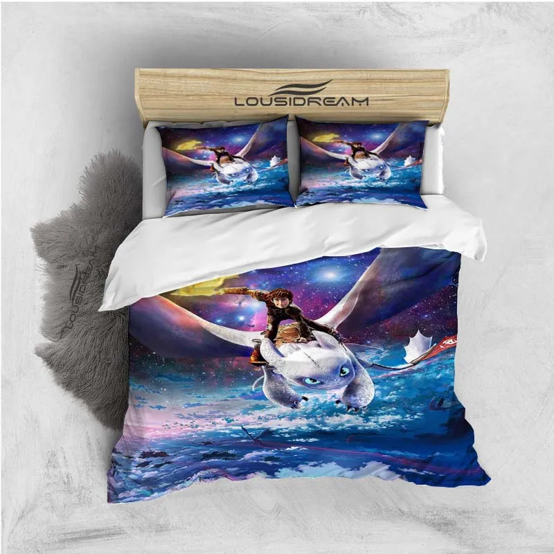 Cartoon Dragon Bedding Set Cute Lovely Duvet Cover with Pillowcase Single Double King Comforter Bed Cover  Home Textile