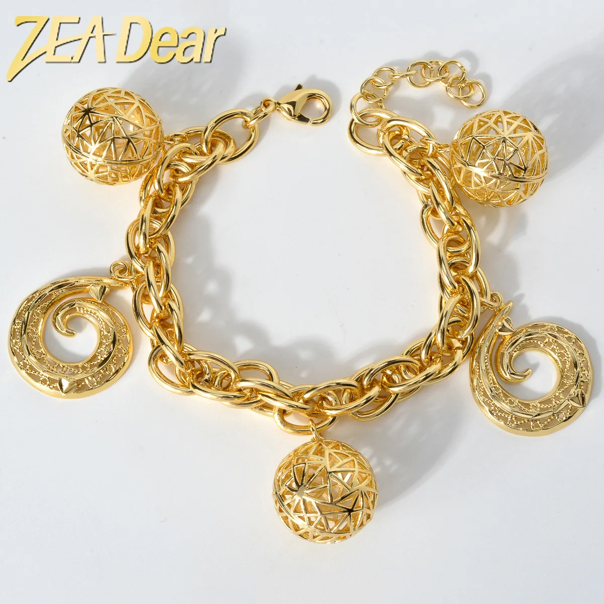 ZEA Dear Jewelry Gold Color Round Ball Charm 18K Gold Plated Link Chain Bracelet For Dubai Wedding Party Gift For Women