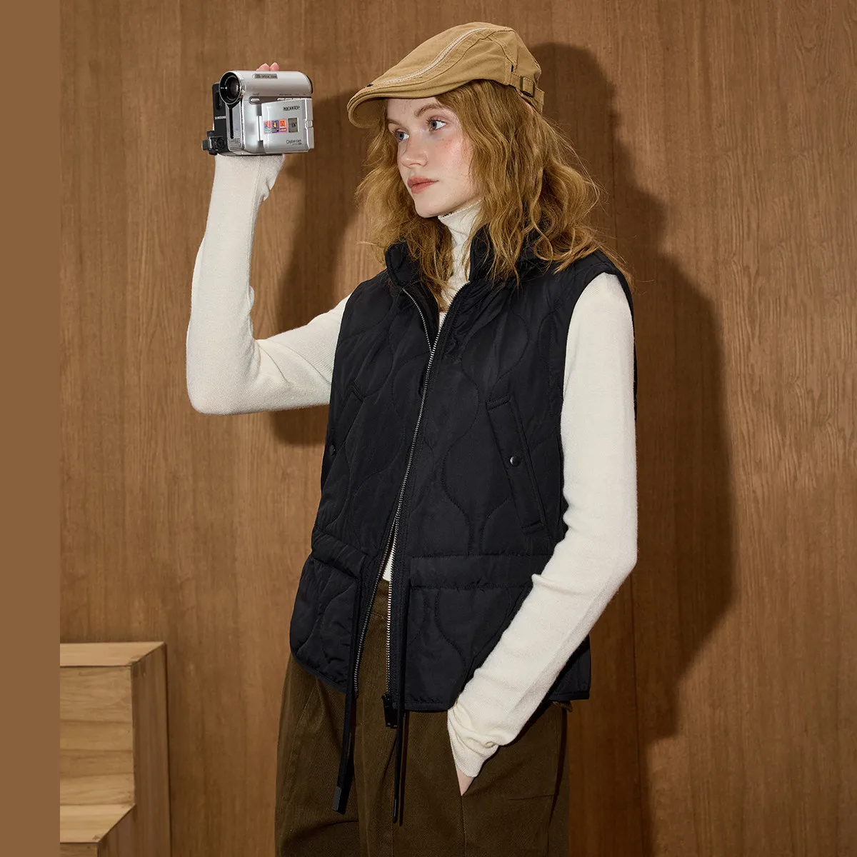 Coolhut Vintage solide ärmellose Pufferweste Winter mit Kapuze, tailliertes Design, übergroße gesteppte Gilet, vielseitiges Lagenstück