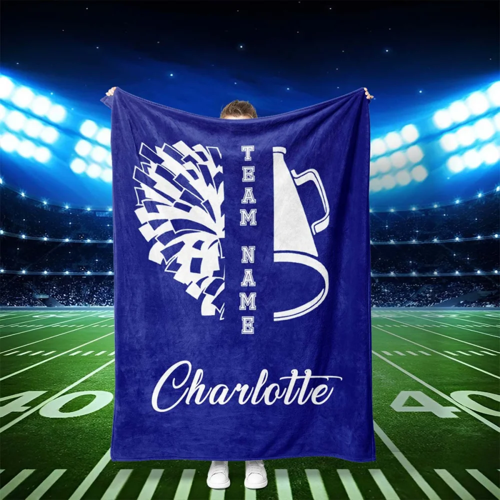 1 Stück Decke mit individuellem Namen – personalisiertes Cheerleading-Team-Design, Ganzjahres-Bettüberwurf aus weichem Flanell, gemütliches Geschenk für Sportfans
