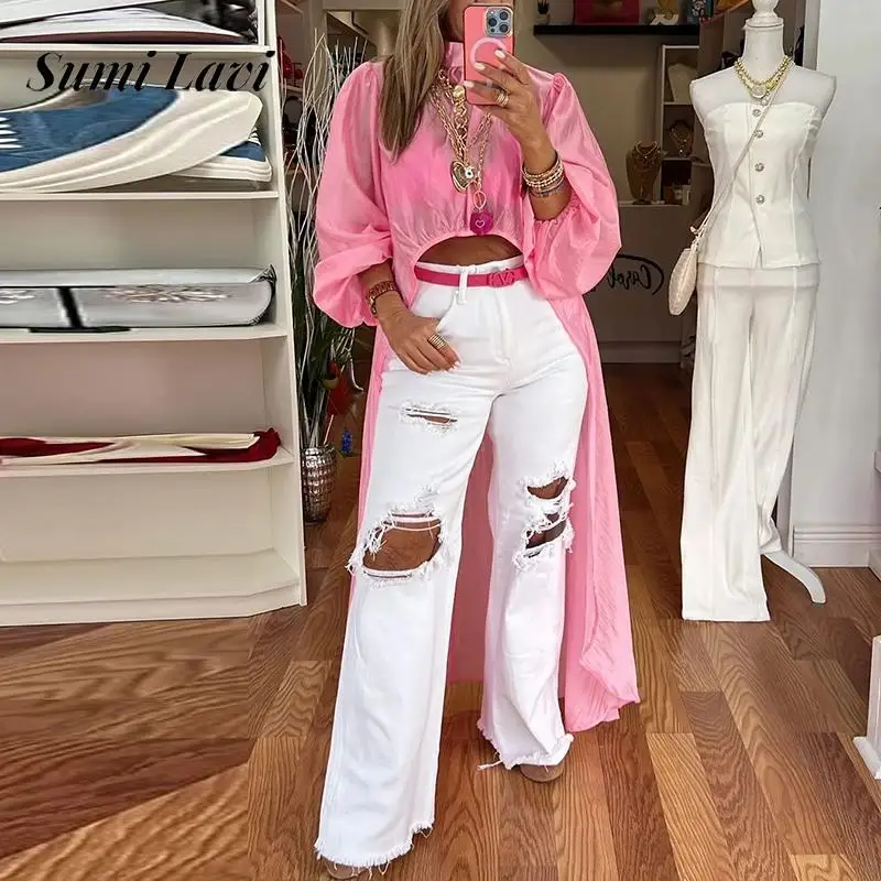 

Elegant Waist Solid Loose Long Blouse Women's Fashion Turtleneck Thin Shirt Dress 2025 Casual Bubble Long Sleeve Irregular Tops