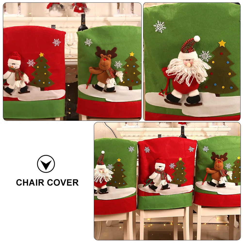 

2pcs Christmas Slipcover Cloth Cover For Home Hotel Banquet Ceremony Xmas Chair Back Protector Chair Cover