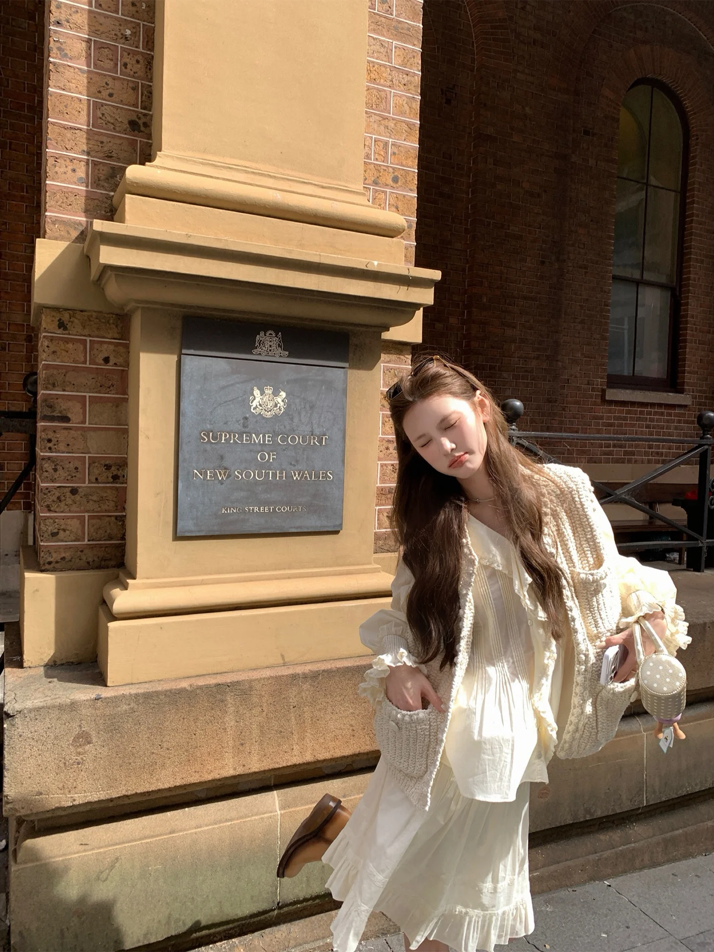 

Aaaaxbbb Pure Cotton V-neck Shirt with Lace Trim Bubble Sleeve Knitted Vest And Half Skirt Three-piece Set for Women