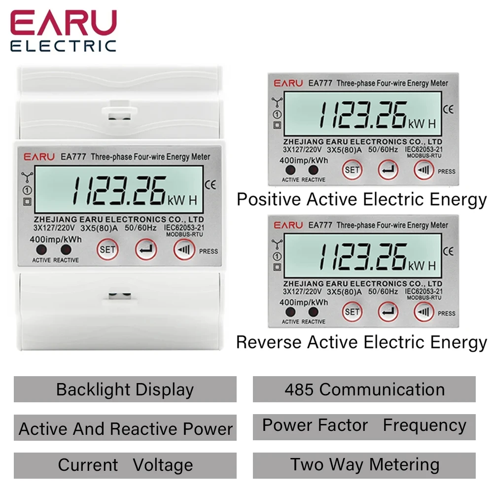 Imagem -05 - Medidor de Energia Ativa Eelectronic Trifásico Fios Monitor de Consumo de Energia Kwh Trilho Din 50hz 60hz 3*5100a 50 60hz Led Lcd