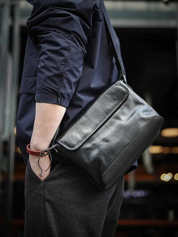 

casual outdoor sports luxury genuine leather men's crossbody bag fashion organizers handmade real cow leather shoulder bag