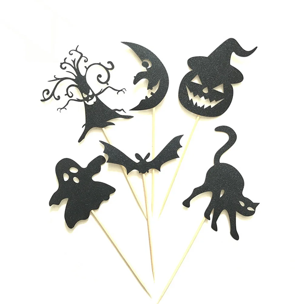 

6pcs Cake Topper Picks Halloween Theme Supplies Food Dessert Fruit Decorations Eco Material Stylish Bat Ghost